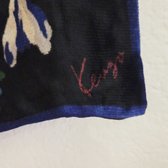 Vintage Rare HTF Kenzo Scarf Neckerchief Stola Black Flower Silk Velvet Italy - Picture 3 of 6